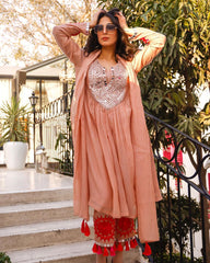 Blissful  Thread With Real Mirror Work Preach Color Anarkali Suit