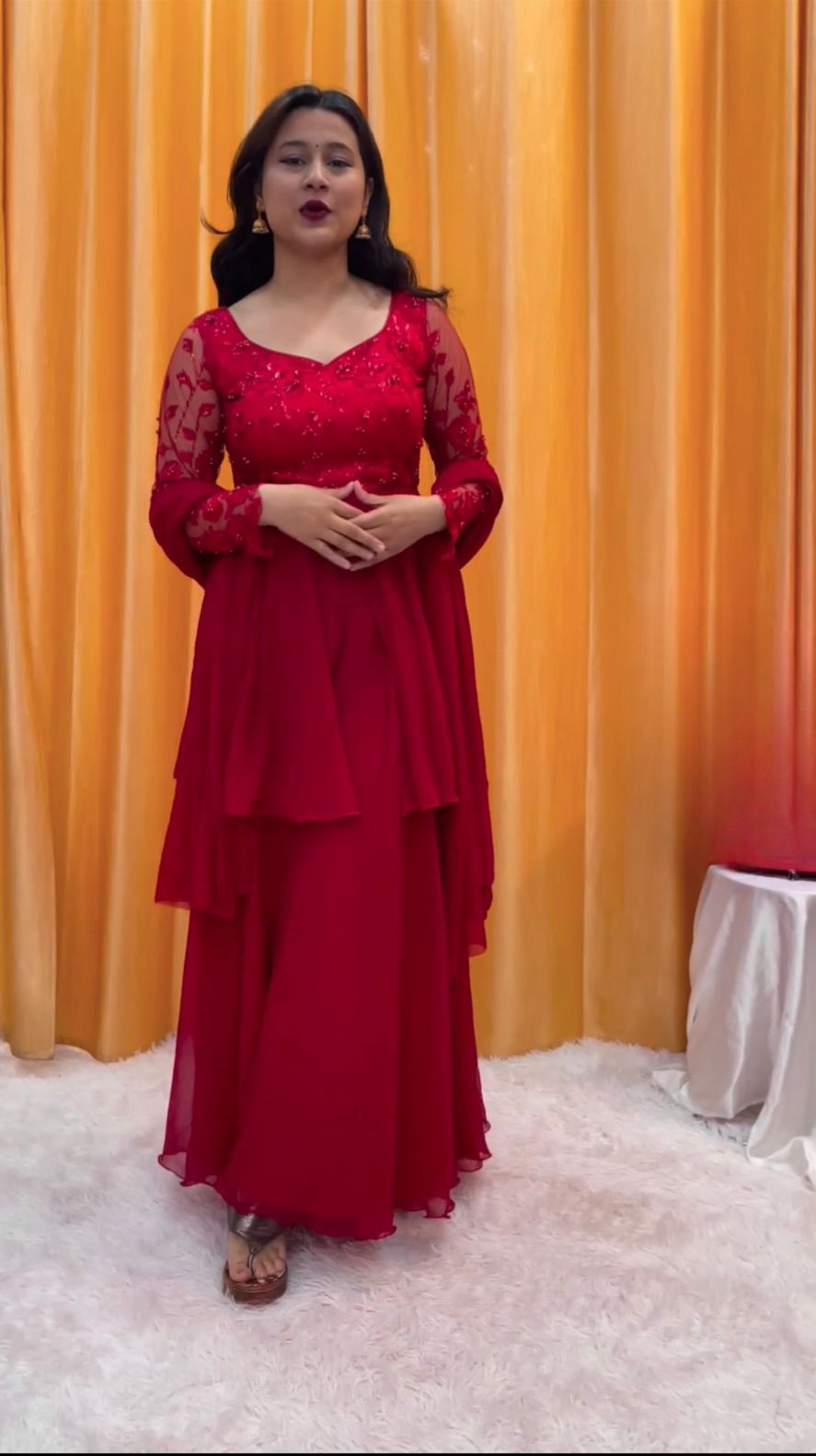 Beautiful Embroidery Sequence Work Red Color Sharara Suit