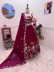 Designer Embroidery Work Pink Color Lehenga Choli