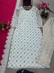 Fashionable Embroidery Sequence Work White Color Anarkali Suit