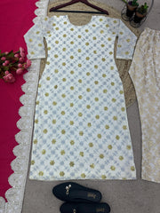 Fashionable Embroidery Sequence Work White Color Anarkali Suit
