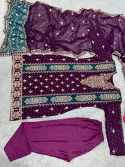 Daisy Embroidery Sequence Work Purple Color Anarkali Suit