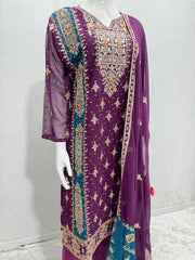 Daisy Embroidery Sequence Work Purple Color Anarkali Suit