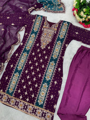 Daisy Embroidery Sequence Work Purple Color Anarkali Suit