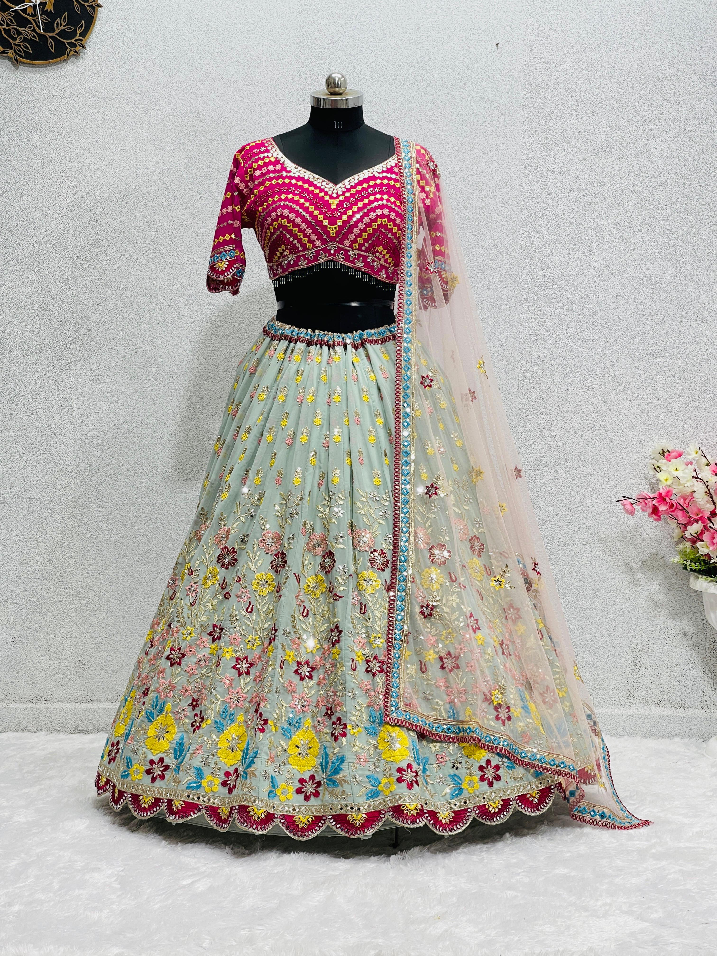 Glorious Embroidery Sequence Work Piasta Color Lehenga Choli