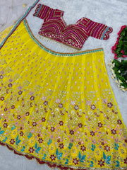 Glorious Embroidery Sequence Work Yellow Color Lehenga Choli