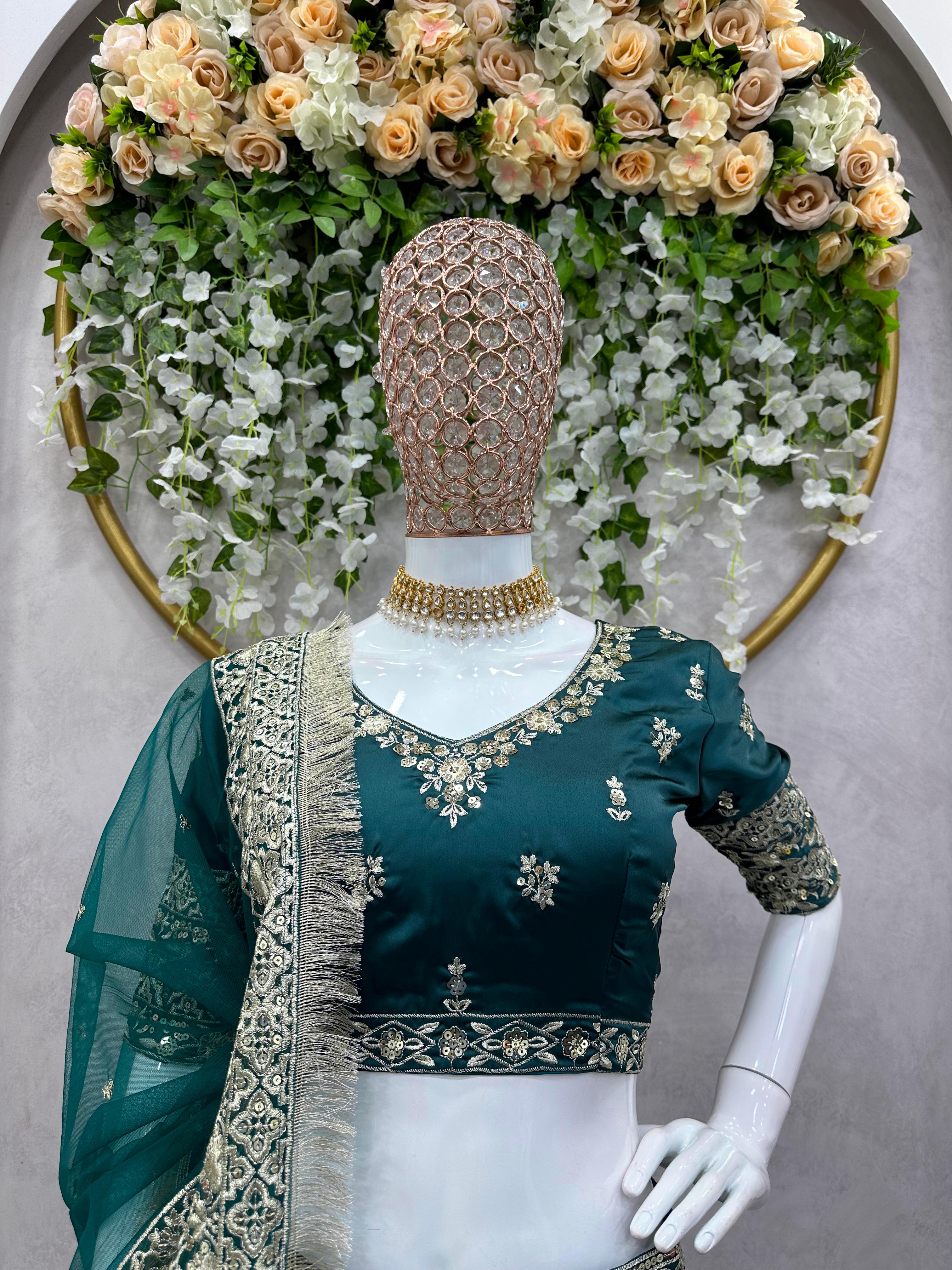 Demanding Sequence Work Rama Color Lehenga Choli
