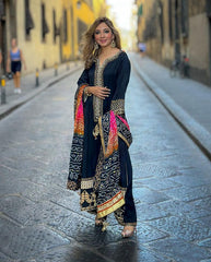 Mesmerizing  Embroidery Sequence Work Black Color Sharara Suit