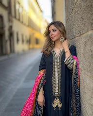 Mesmerizing  Embroidery Sequence Work Black Color Sharara Suit