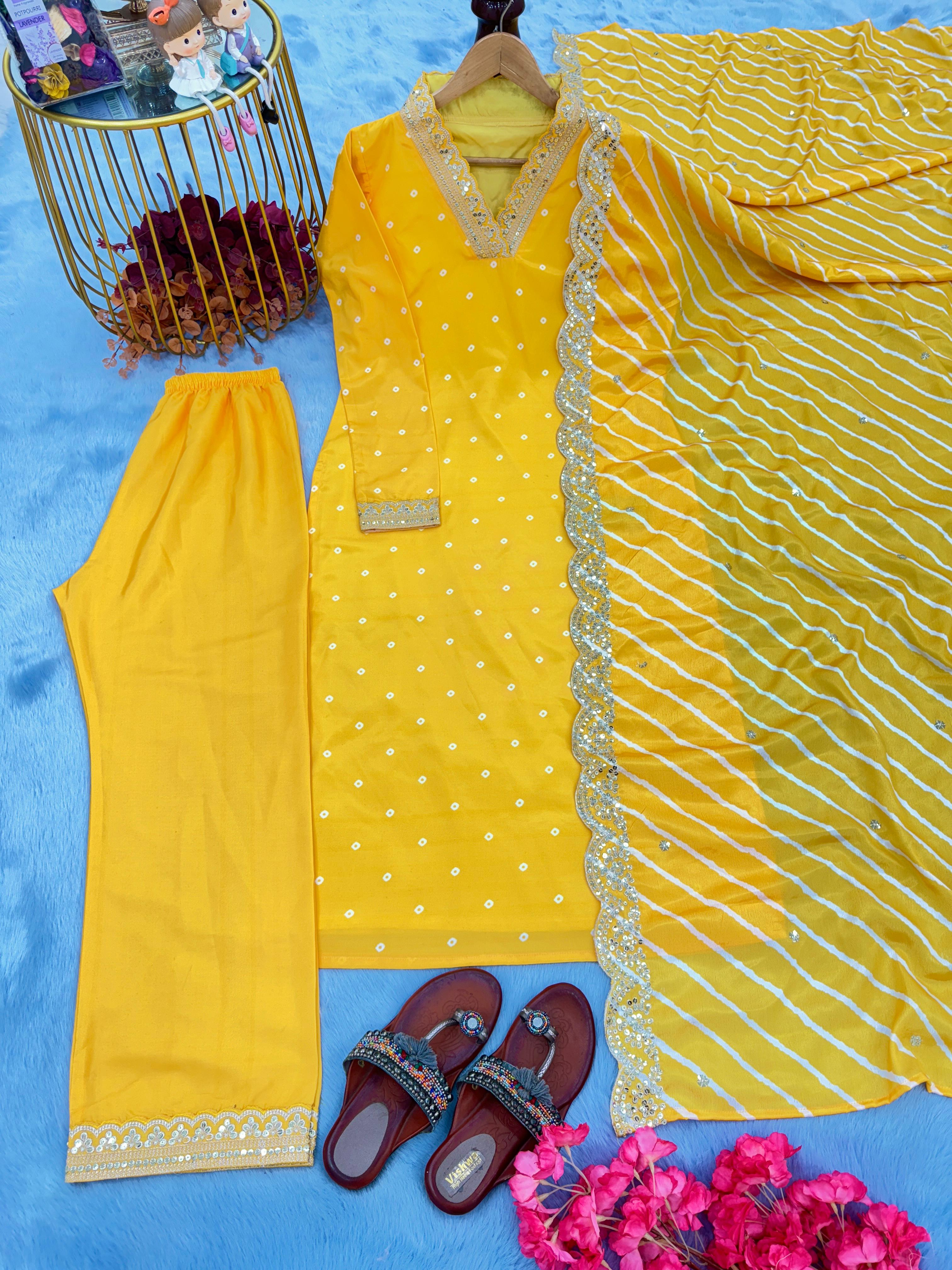 Fantastic Embroidery Sequence Work Yellow Color Anarkali Suit