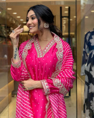 Fantastic Embroidery Sequence Work Pink Color Anarkali Suit
