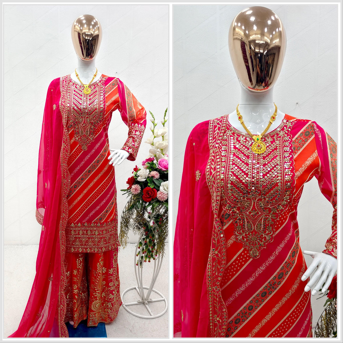 Stunning Embroidery Work Pink Color Sharara Suit