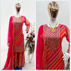 Stunning Embroidery Work Pink Color Sharara Suit
