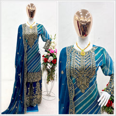 Stunning Embroidery Work Rama Color Sharara Suit