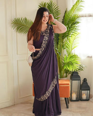 Charming Embroidery Work Purple Color Lehenga Choli