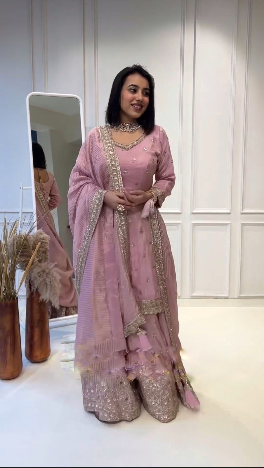 Glorious Embroidery Sequence Work Pink Color Sharara Suit