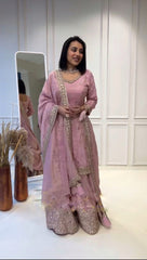 Glorious Embroidery Sequence Work Pink Color Sharara Suit