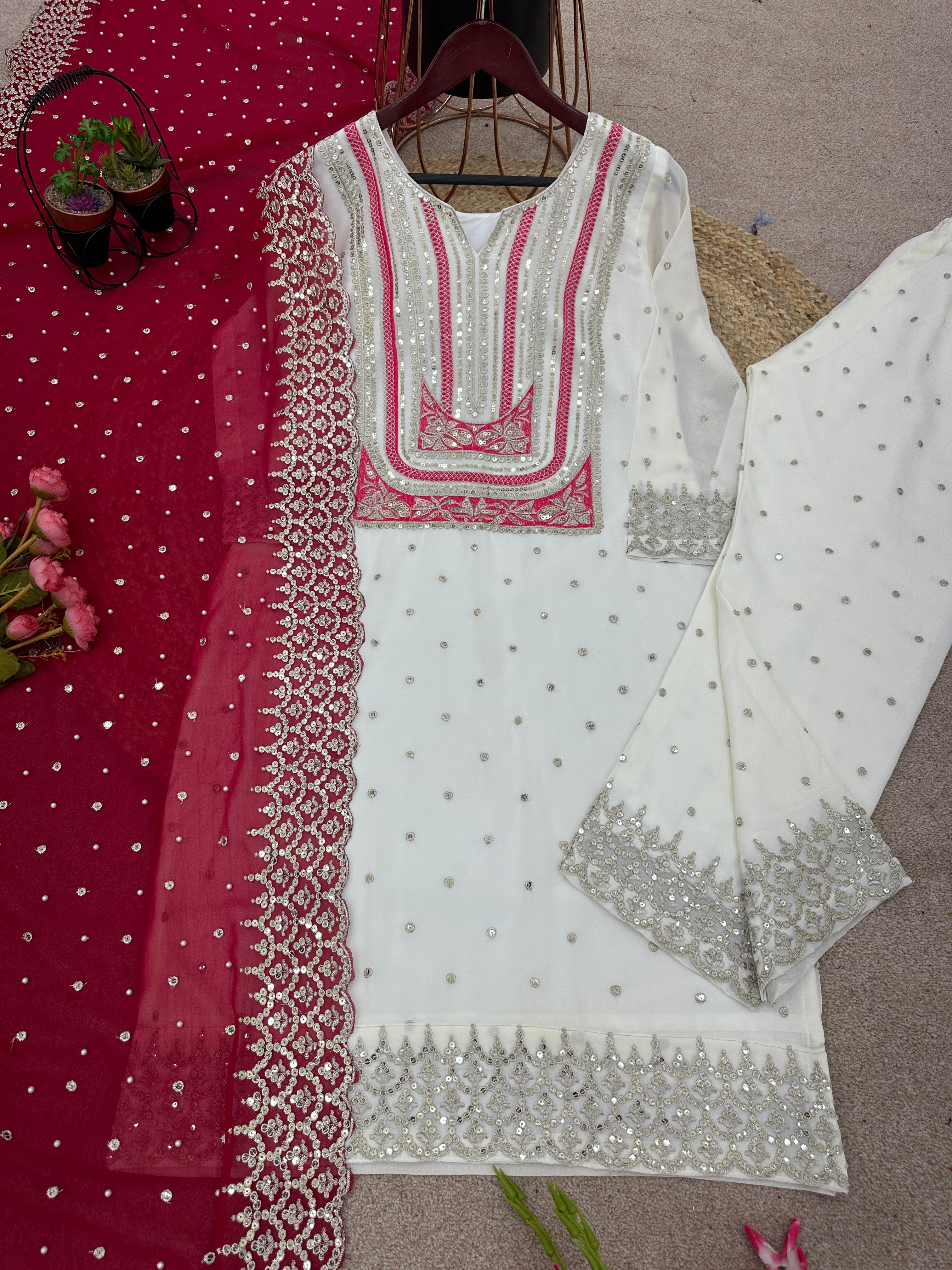 Captivating Embroidery Sequence Work White Color Anarkali Suit