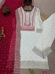 Captivating Embroidery Sequence Work White Color Anarkali Suit