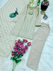 Classy Sequence Embroidery Work White Color Anarkali Suit