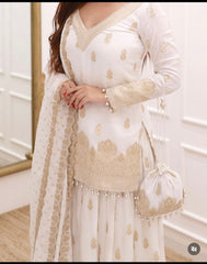 Fabulous  Siqwans Embroidery Work White Color Top With Lehenga