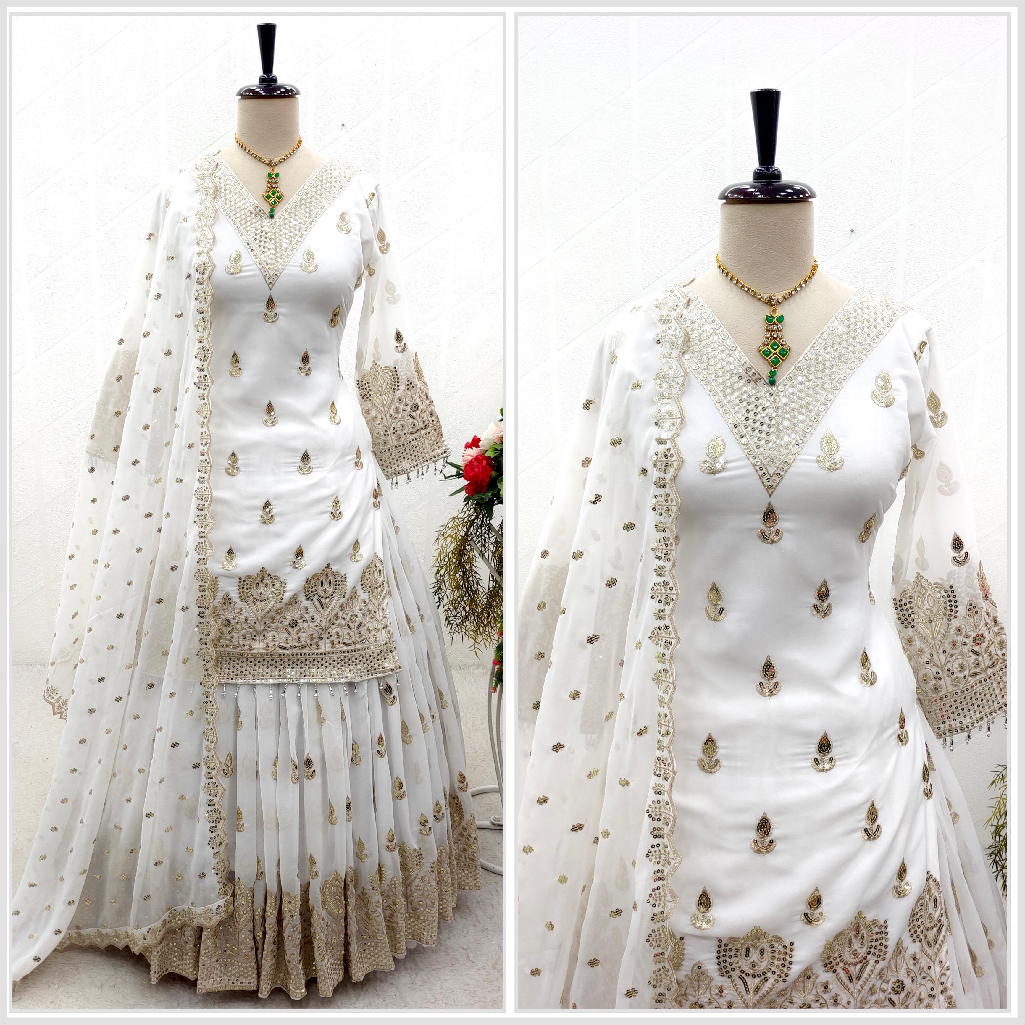Fabulous  Siqwans Embroidery Work White Color Top With Lehenga