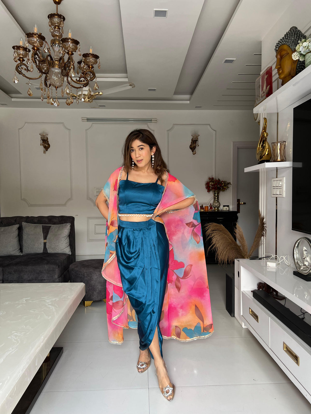 Outstanding Party Wear Teal Blue Color Dhoti Suit