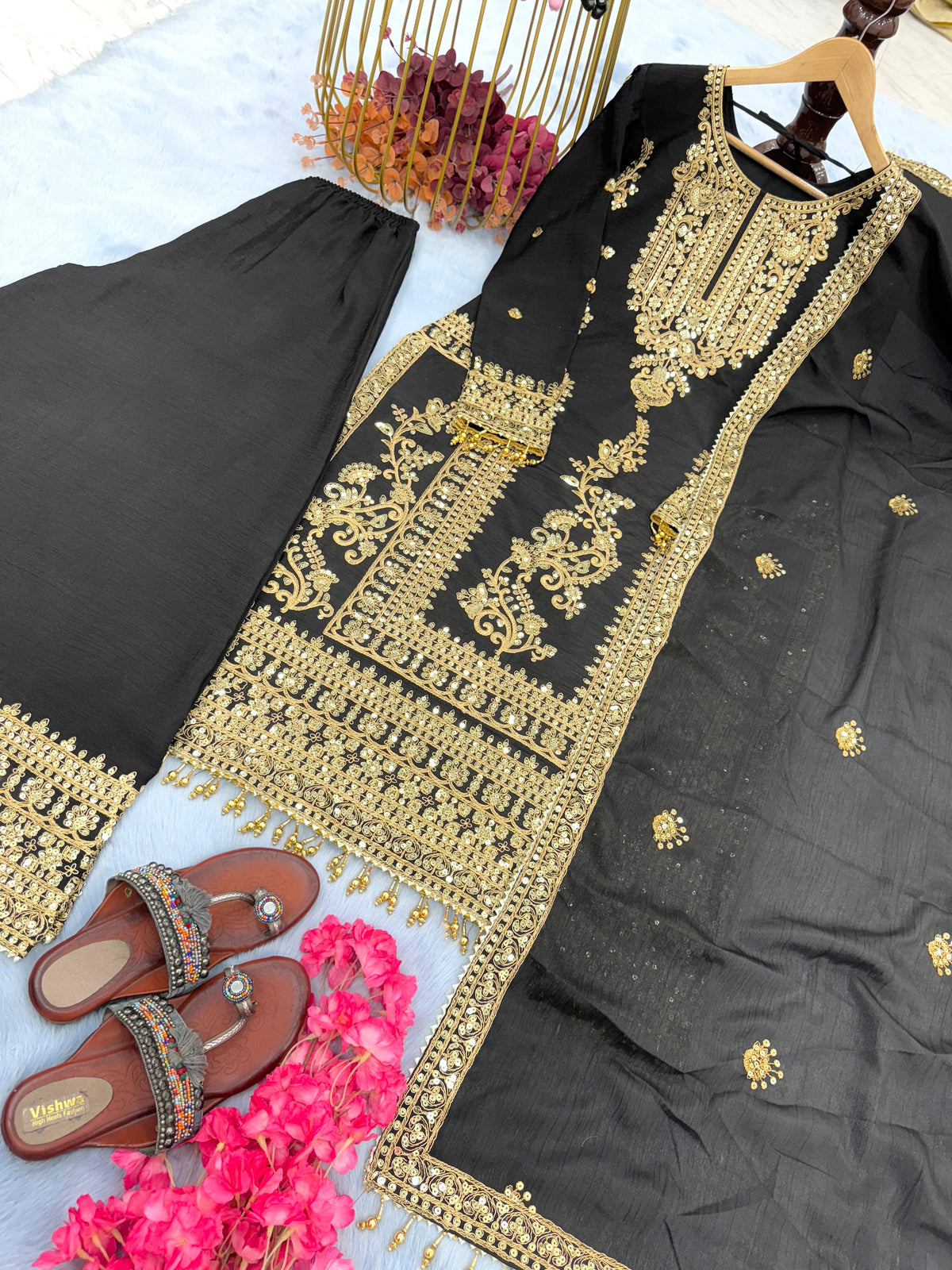 Captivating Sequence Work Black Color Sharara Suit