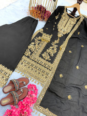 Captivating Sequence Work Black Color Sharara Suit