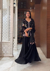Embellished Sequence Embroidery Work Black Color Sharara Suit