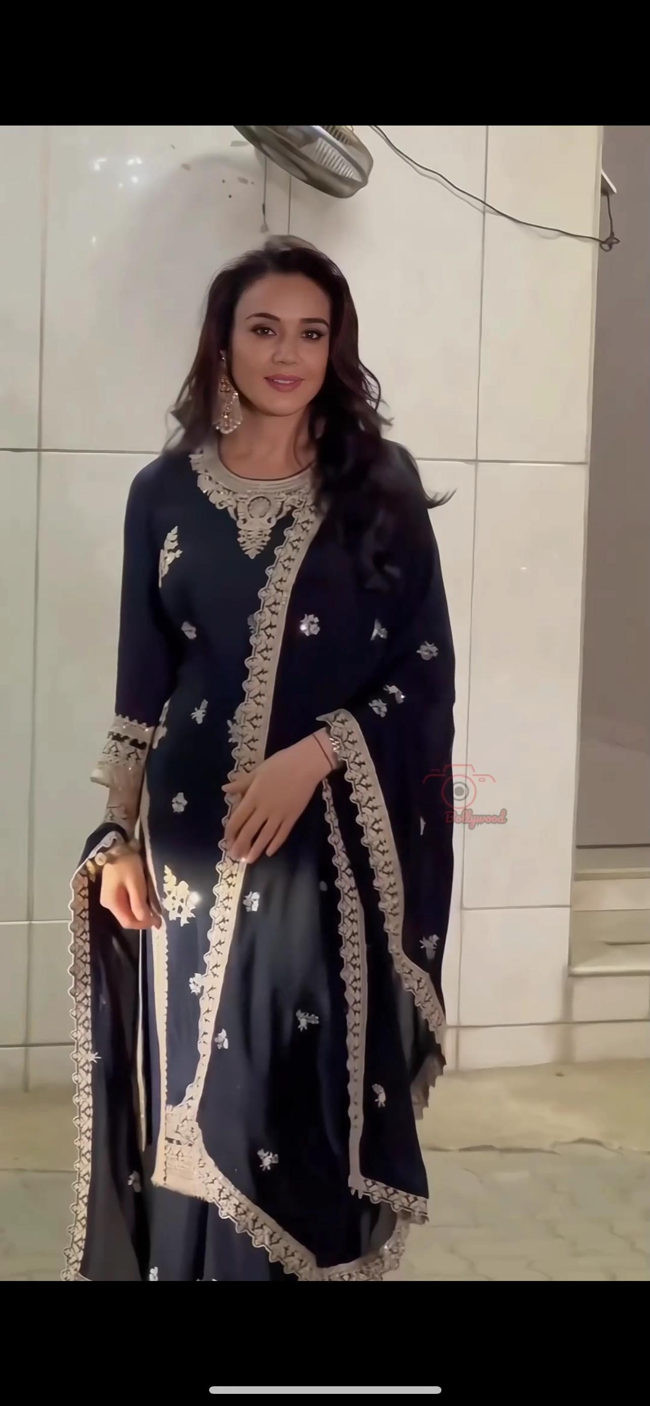 Embellished Embroidery Work Black Color Sharara Suit