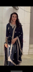 Embellished Embroidery Work Black Color Sharara Suit