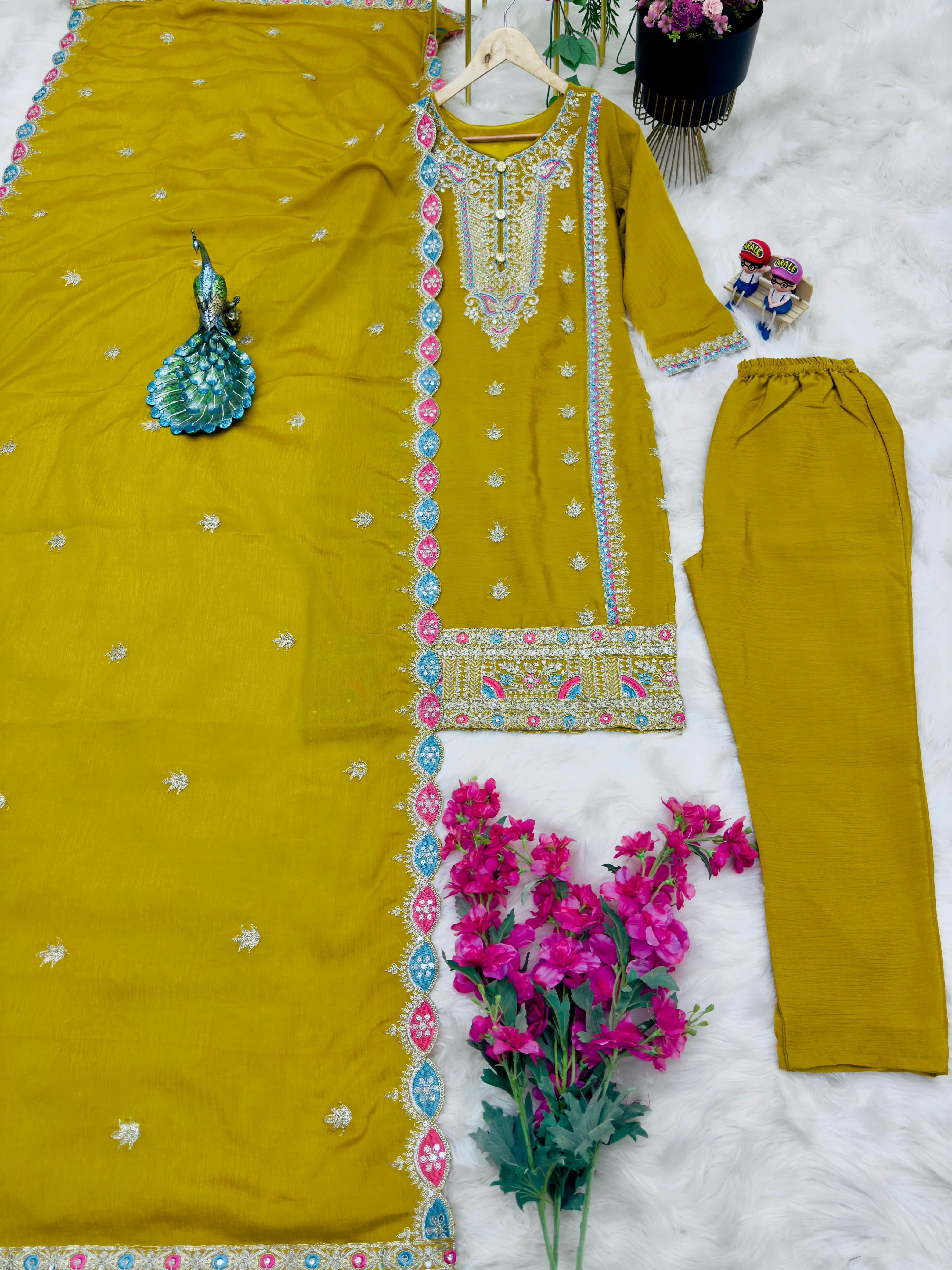 Captivating Sequence Embroidery Work Yellow Color Anarkali suit