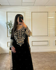 Embellished Embroidery Sequence Work Black Color Suit