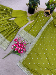 Embellished Embroidery Sequence Work Perrot Color Sharara Suit
