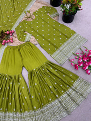 Embellished Embroidery Sequence Work Perrot Color Sharara Suit