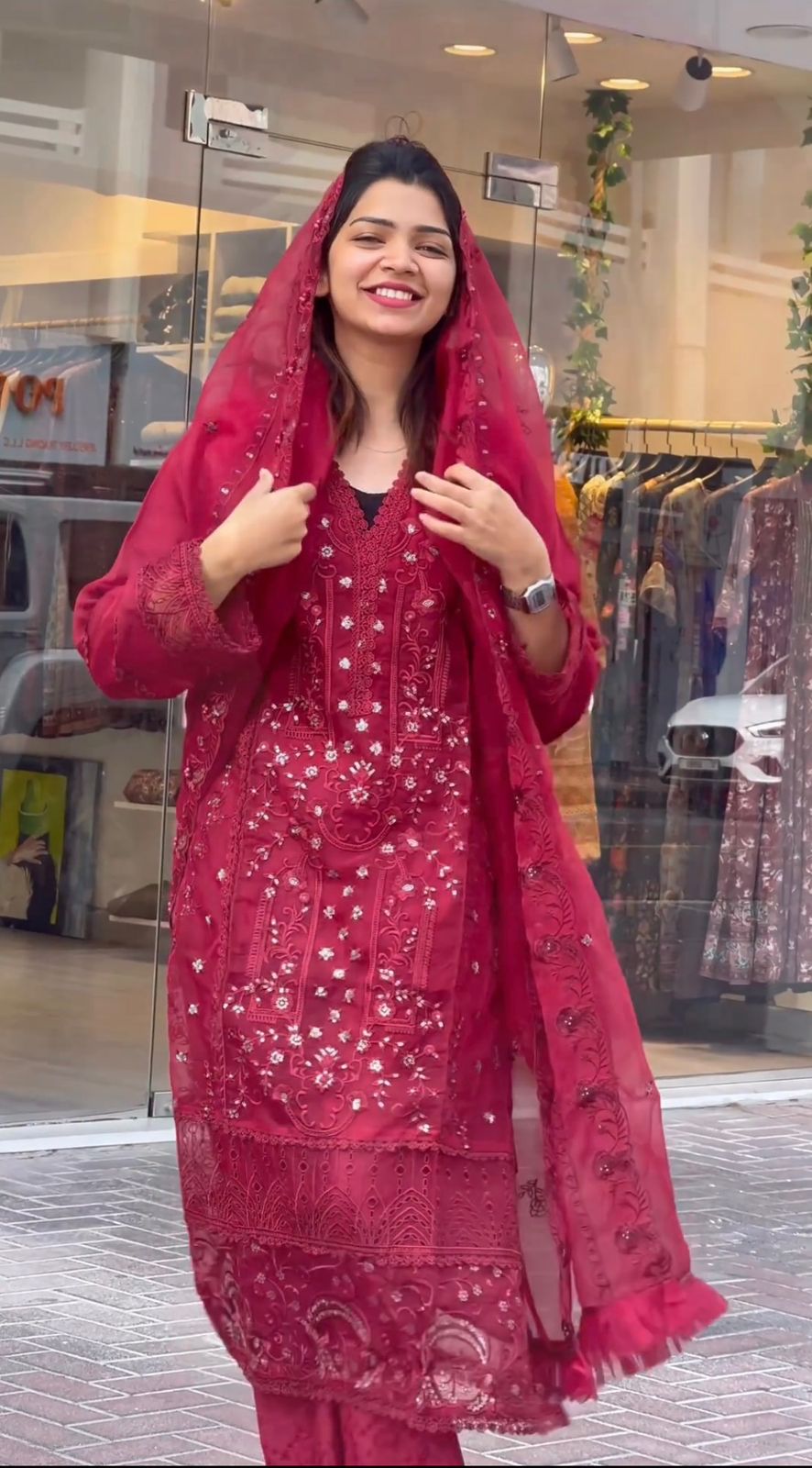 Captivating Embroidery Sequences Work Red Color Anarkali Suit
