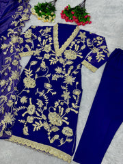 Blue Color Thread Sequence Work Salwar Suit