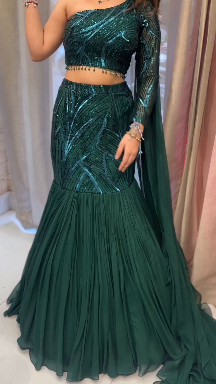 Bottle Green Sequence Work Lehenga With Dupatta Attach Blouse RangmatiFashion Bottle Green Sequence Work Lehenga With Dupatta Attach Blouse RangmatiFashion