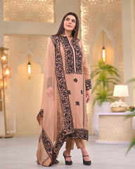 Peaceful Embroidery Work Peach Color Anarkali Suit