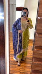 Parrot Green Work Palazzo Suit With Bandhani Dupatta
