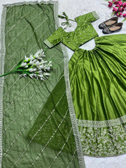 Good Looking Parrot Green Color With Work Lehenga Choli