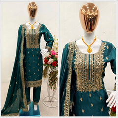 Fantastic Embroidery Work Rama Color Anarkali Suit