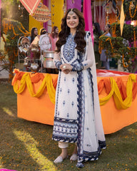 Embellished Embroidery Work White Color Anarkali Suit