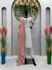Shining Sequence Work White Color Anarkali Suit