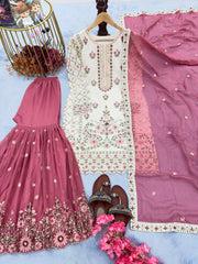 Precious Sequence Work White Color Sharara Suit