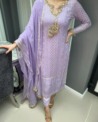 Lavender Color Embroidery Sequence Work Salwar Suit
