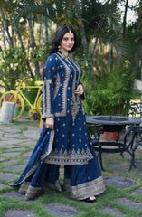 Stunning Sequence Work Teal Blue Color Plazzo Suit