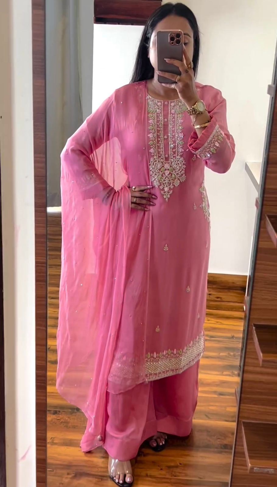 Luxuriant Embroidery Sequence Work Pink Color Anarkali suit