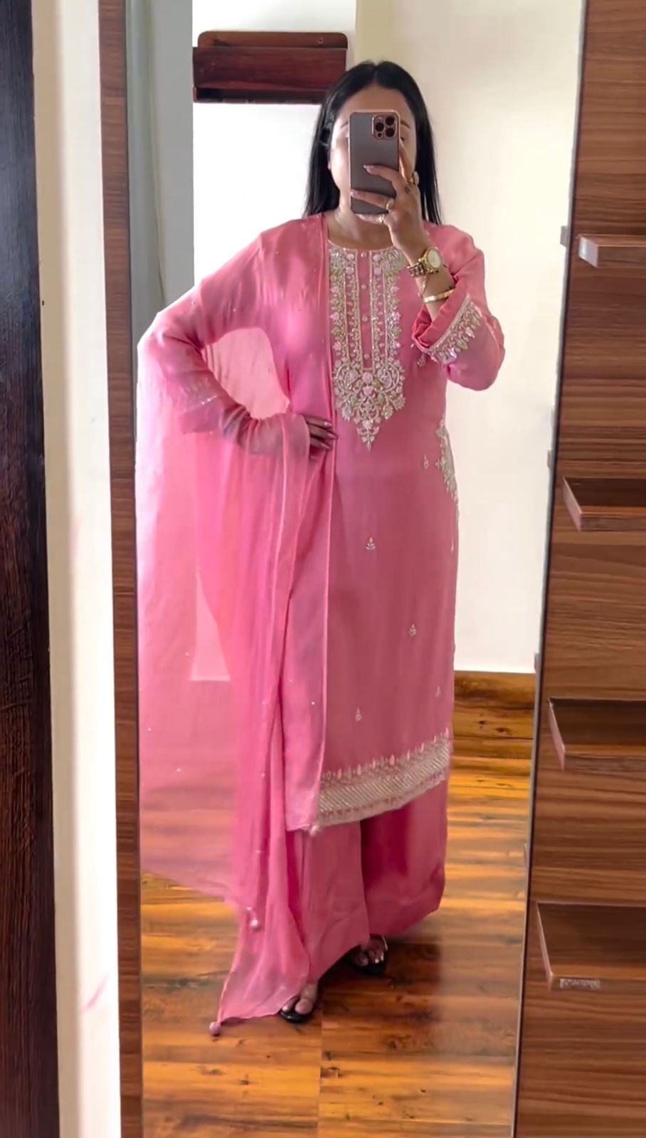 Luxuriant Embroidery Sequence Work Pink Color Anarkali suit